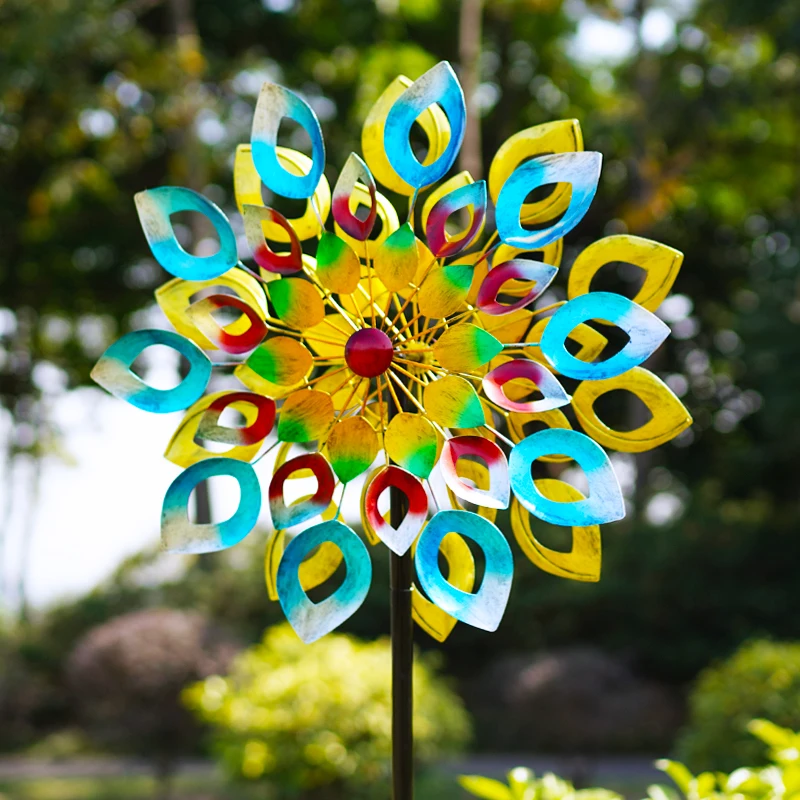 

Wind Spinners with Stable Stake Metal Garden Spinner with Reflective Painting Unique Lawn Ornament Wind Mill for Outdoor Yard