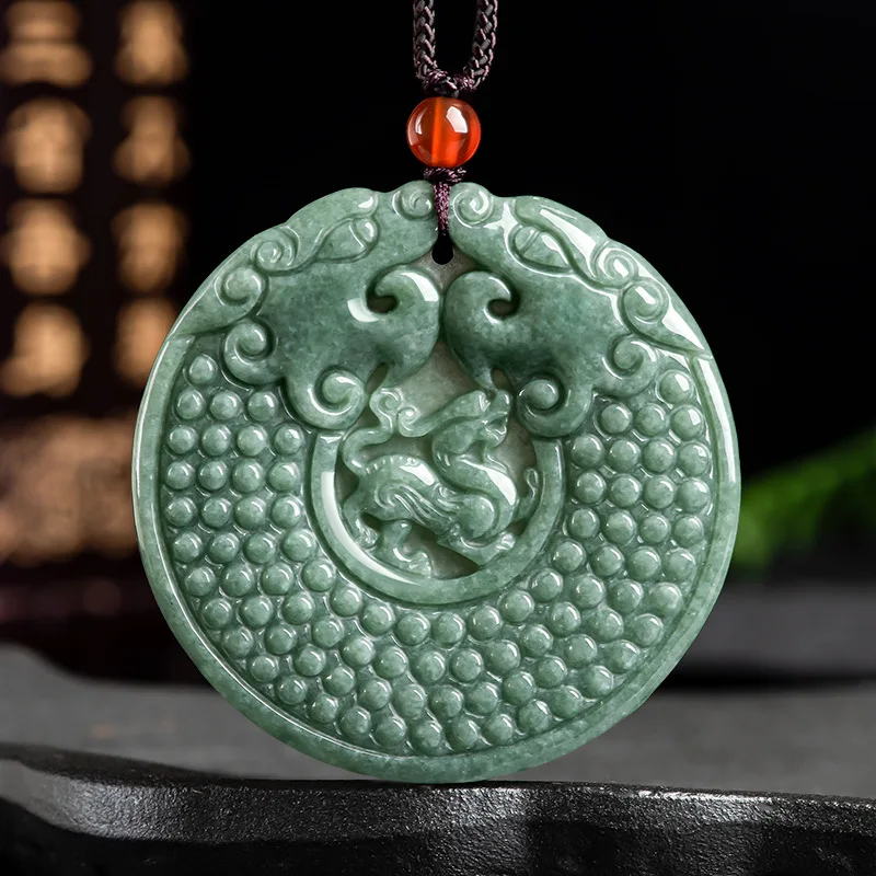 

Natural Jade Double Dragon Pendant Jadeite Charm Necklace Exquisite Jewelry Fashion Accessories Amulet Gifts Sweater Chain