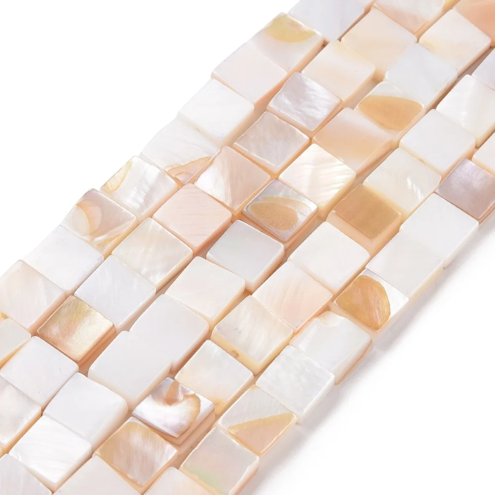 

5 Strand Natural Freshwater Shell Square Beads Strands for jewelry making Sea Shell bracelet earring Decor,about 60~61pcs/strand
