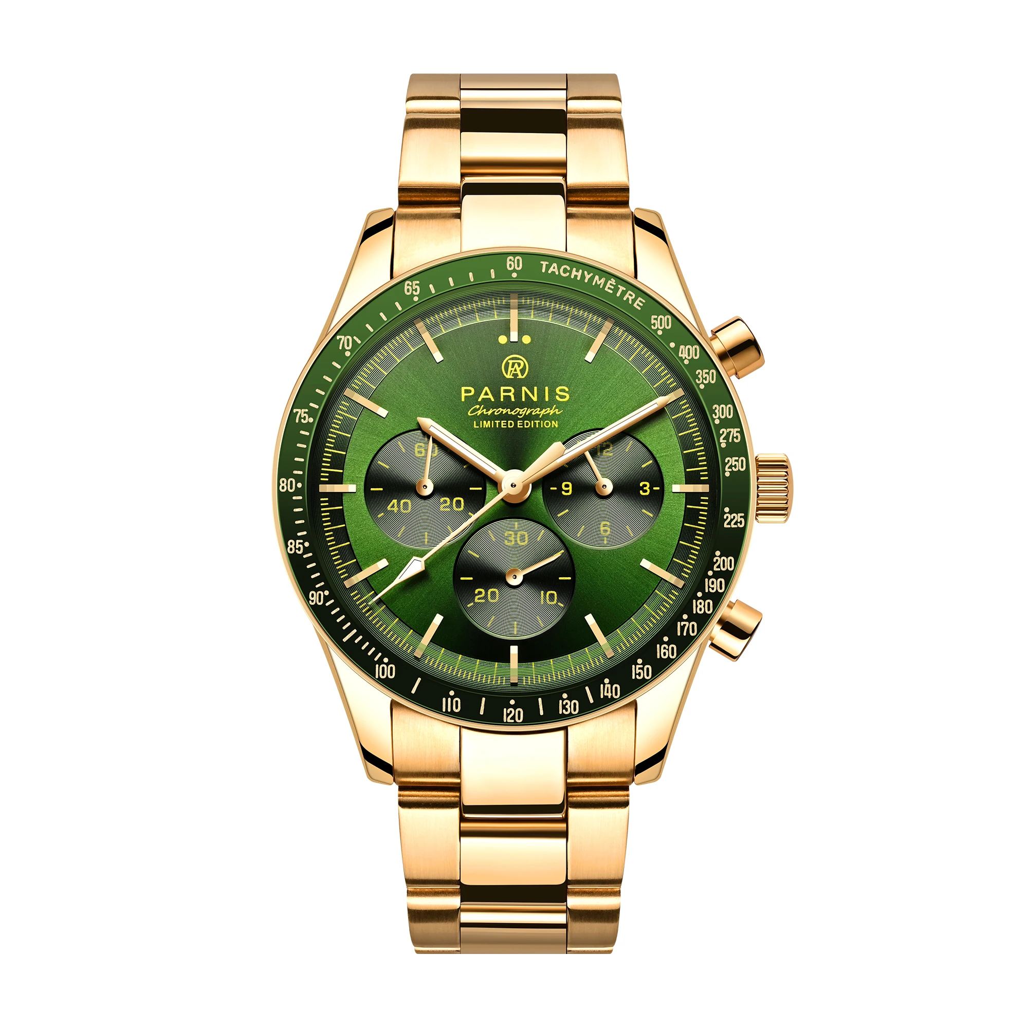 Часы мужские зеленые/золотистые кварцевые с хронографом 40 мм - купить по выгодной