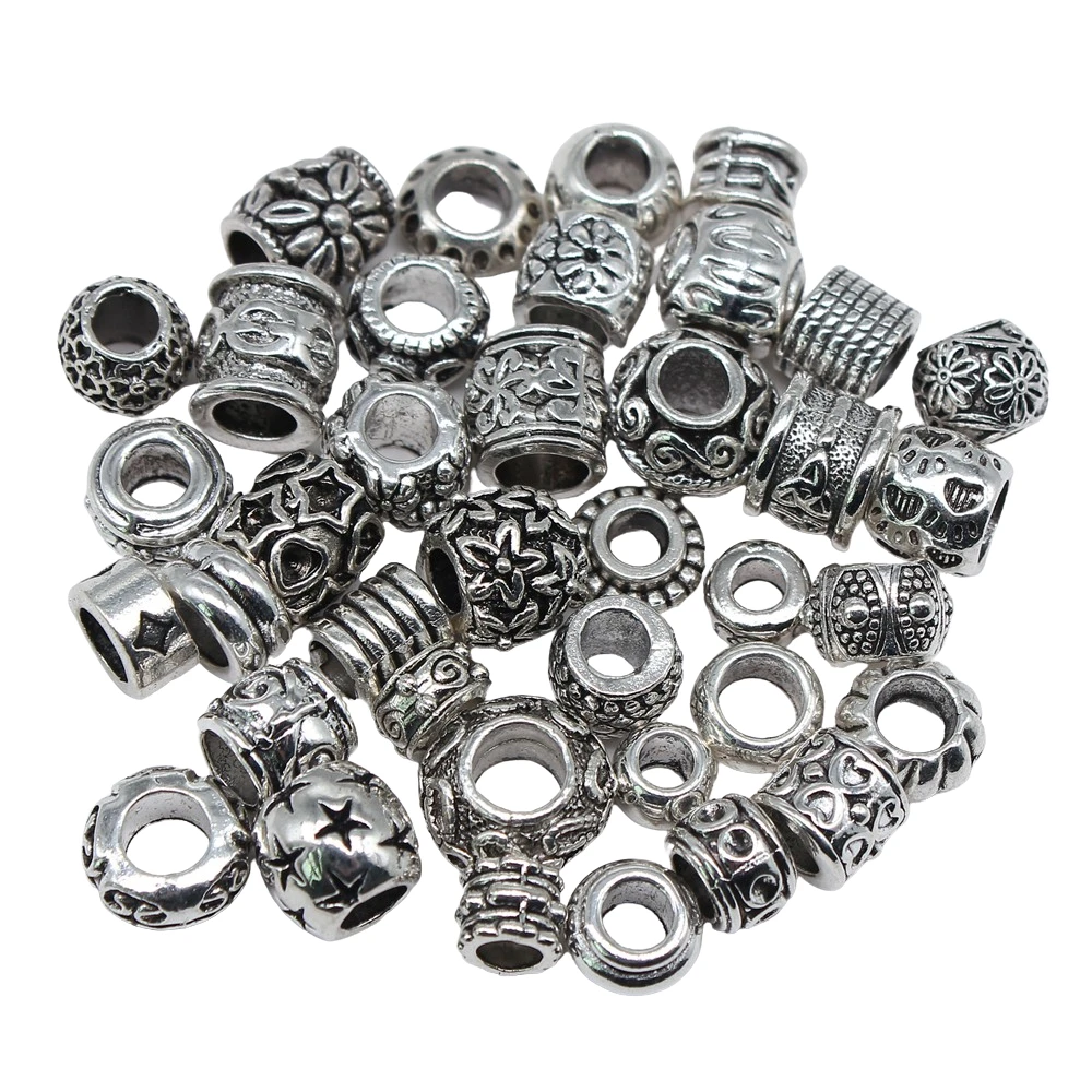 

10pcs Big Hole Round Carved Spacer Beads Hair Braid Tube Hollow Hair Dread Bead Dreadlock Cuffs Jewelry Decoration Accessories