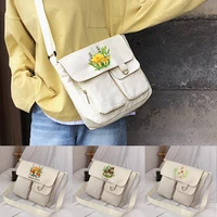 2022 youth canvas messenger bag simple korean shoulder bags women casual all match postman case mushroom print crossbody packet