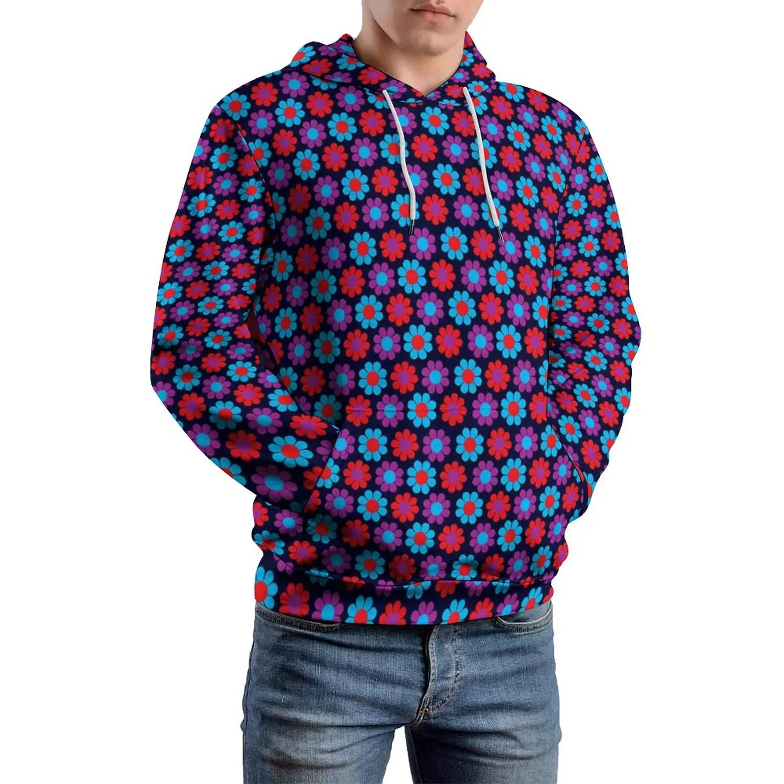 

Flower Power Loose Hoodies Retro Floral Print Casual Hoodie Couple Long-Sleeve Y2k Printed Hooded Sweatshirts Large Size 5XL 6XL