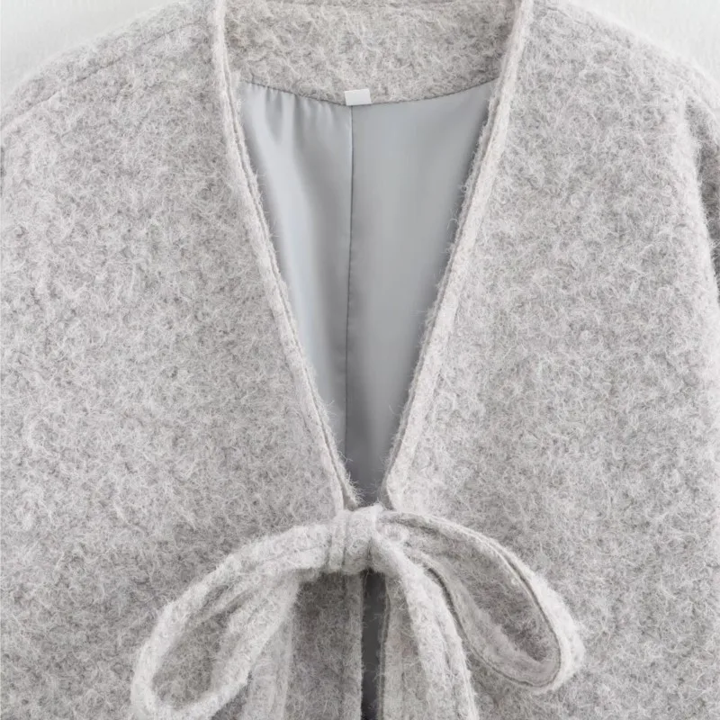 TRAF кардиган на шнуровке женский осенний модный с v-образным вырезом и длинными