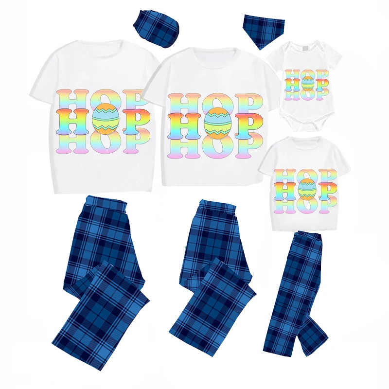 Easter Family Matching Pajamas Exclusive Design Happy Easter Colorful Hop Egg Gray Pajamas Set