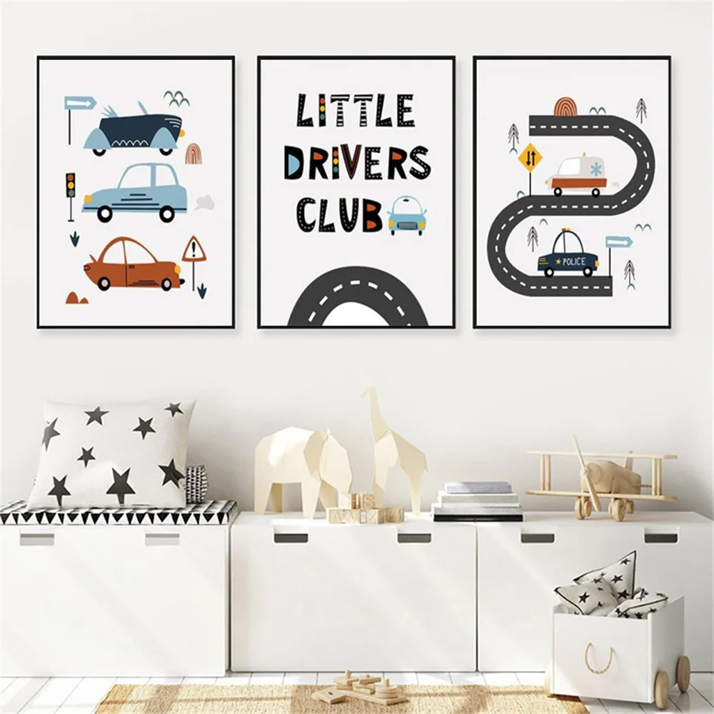

Nursery Letter Education Poster and Prints Cartoon Car Road Wall Art Canvas Painting Kindergarten Wall Pictures Kids Room Decor