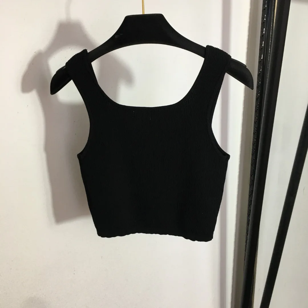 

20231665 Summer New Knitted Suspender Vest, White, Black, 36 38 40