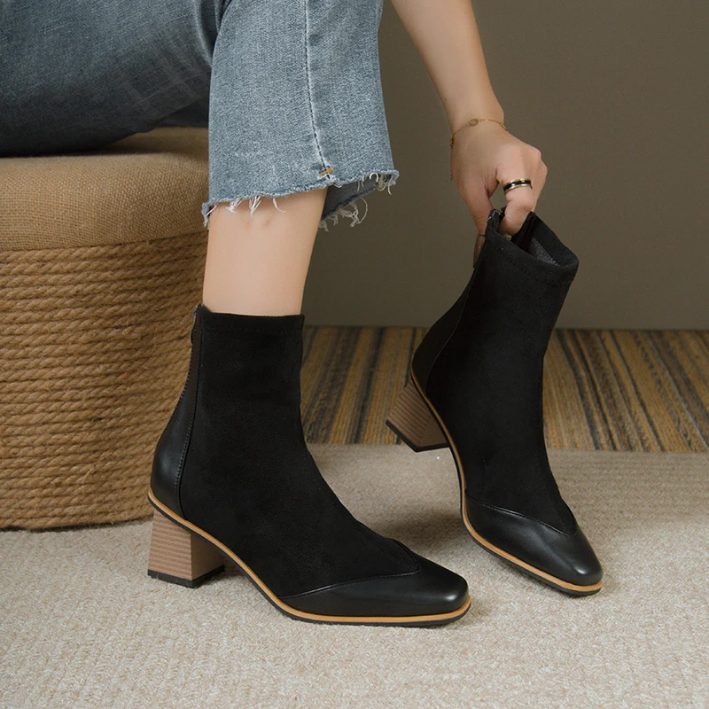 Зимние уличные женские ботинки на высоком каблуке с коротким вырезом и молнией