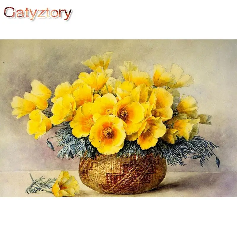 

GATYZTORY DIY Painting By Numbers For Adults Yellow Flower 60x75cm Picture By Numbers On Canvas Frameless Home Decor Unique Gift