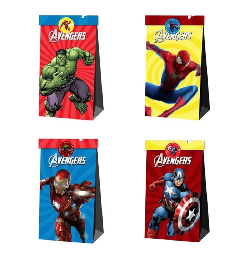 

12pcs Disney spiderman Iron Man Gift Bag Candy Loot Bag Cartoon Theme Party Festival Event Birthday Decoration Favor Party Toys