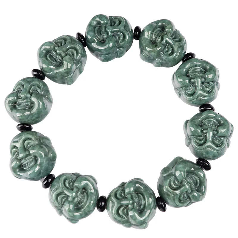 

Burmese Jade Maitreya Bracelets Bangle Men Natural Fashion Jewelry Bangles Carved Stone Green Women Talismans Jadeite Designer