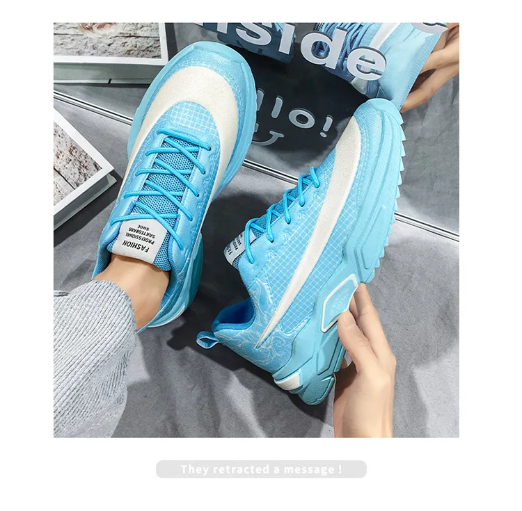 New Men's Sneakers Thick-soled Flying Woven Mesh Casual Sport Shoes Students Comfortable Youth Trend Tennis Male Running Shoes