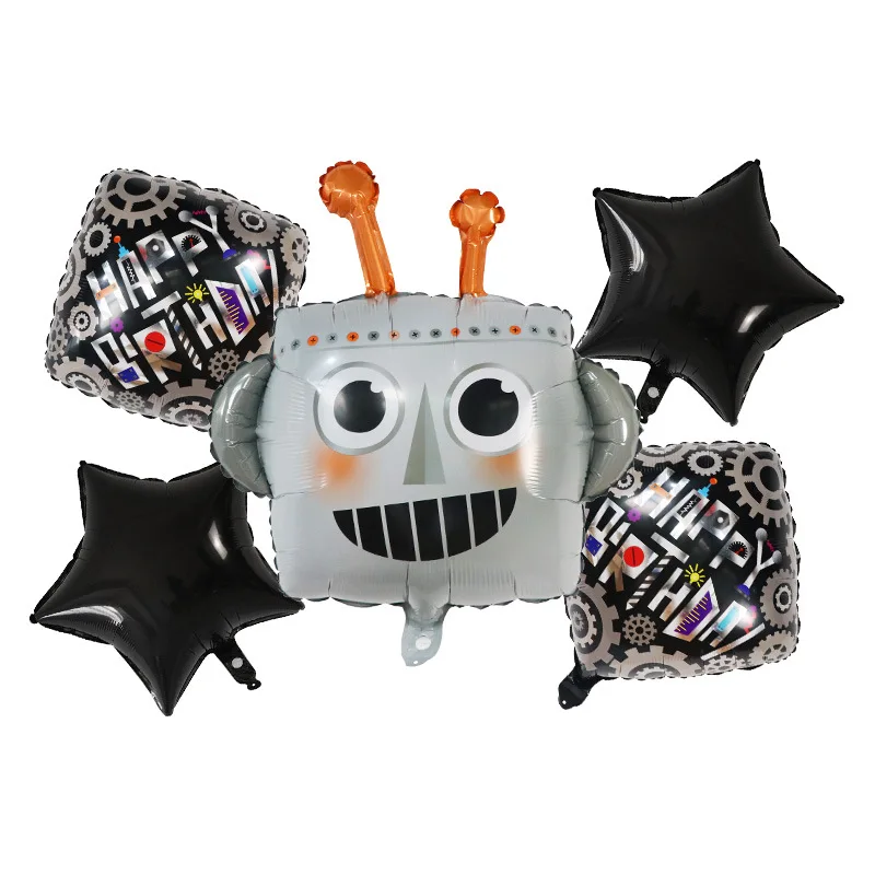 Новый серый мультяшный робот с узором квадратный набор воздушных шаров из фольги