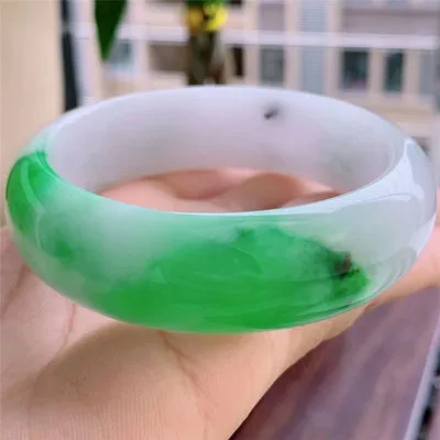 

Ювелирные изделия zheru, натуральный зеленый двухцветный браслет из Мьянмы из нефрита 54 мм-62 мм, изысканный женский браслет, лучший выбор для д...