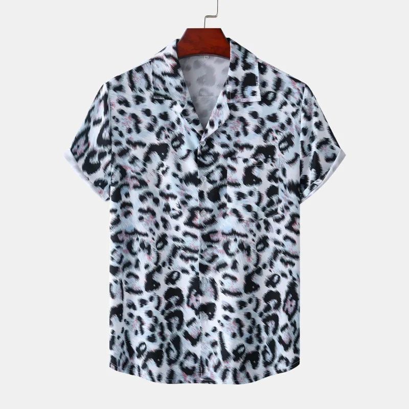 

Mens Casual Short Sleeve Button Down Beach Shirts Hipster Leopard Print Summer Hawaiian Shirt Men Club Rock Party Chemise Homme