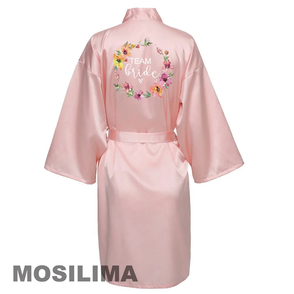 Wedding Party Team Bride Robe Kimono Satin Pajamas Bridesmaid Bathrobe Women's Nightgowns and Robes