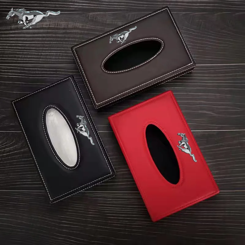 

Car Armrest box Leather Paper Box Dashboard Block Type Tissue Box Holder For Ford Mustang GT 2017 2016 2018 2019 2020 350 500