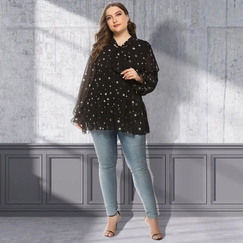 Женская шифоновая блузка-туника с длинным рукавом и бантом |