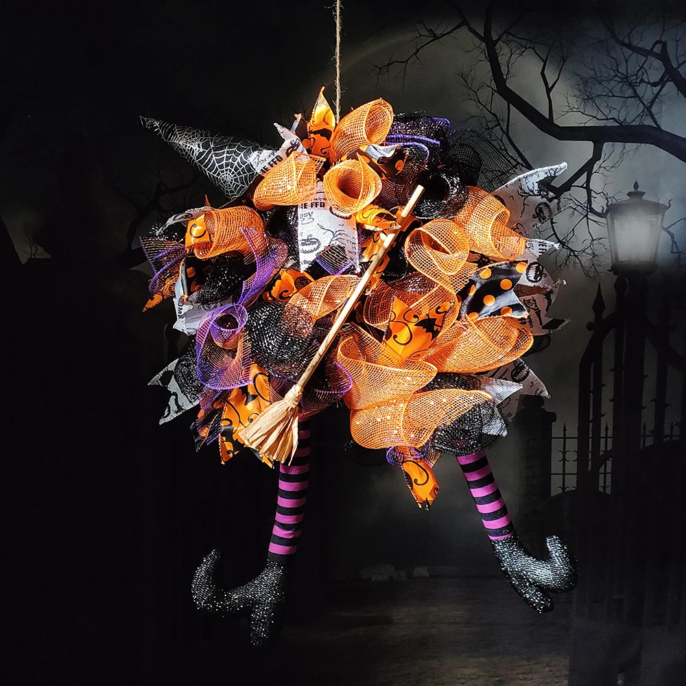 Венок на Хэллоуин с длинными ногами ведьма Череп паук висячее украшение дверь