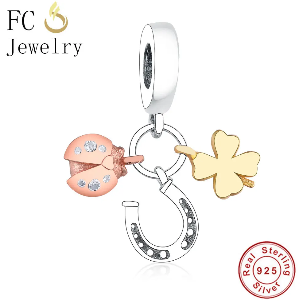 

FC Jewelry Fit Original Pan Charm Bracelet 925 Sterling Silver Clover Rose Ladybug Clover Horseshoe Bead Making Berloque DIY