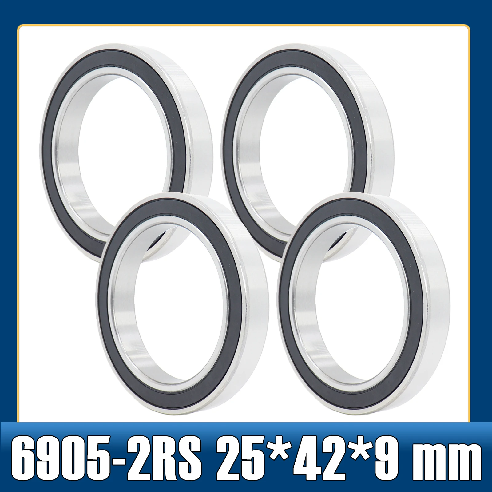 6905-2RS Deep Groove Ball Bearings (4 PCS) 25*42*9mm Double Rubber Seal Pre-Lubricated 6905 RS