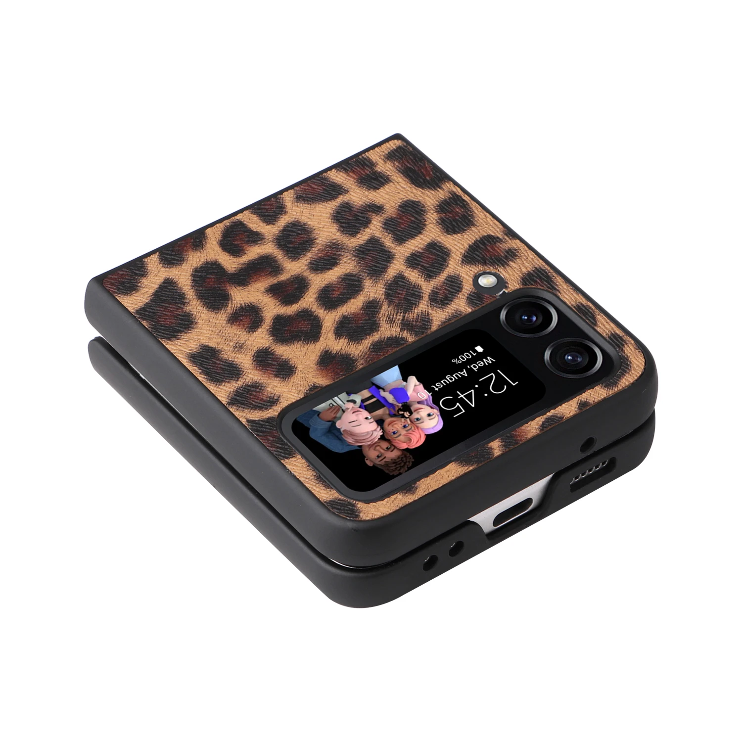 High Quality Ladies Leopard Glitter Fall Protection Case for Samsung Galaxy Z Flip3 ZFlip4 Tempered Protective Film with Lens