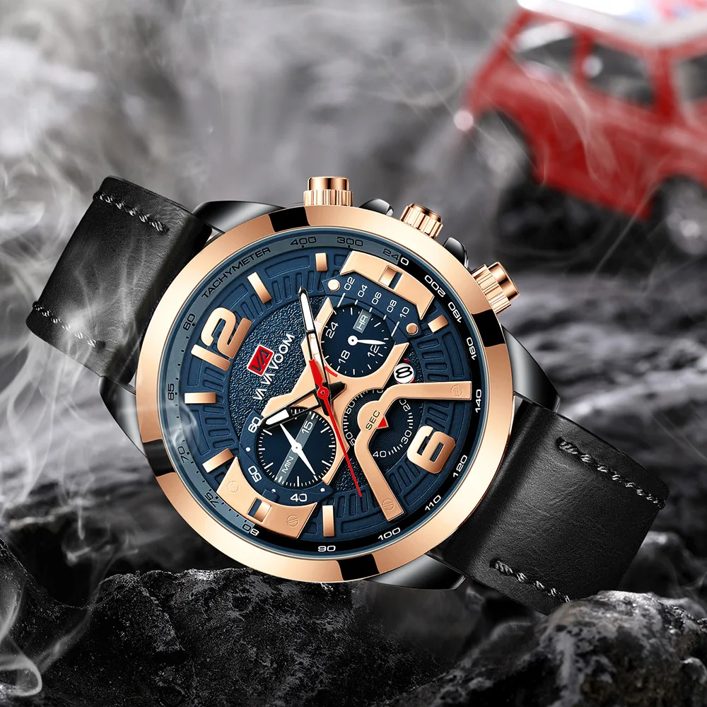 

Men Sport Waterproof Casual Leather Wrist Watches for Men Black Top Brand Luxury Military Clock Fashion Chronograph Wristwatches