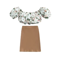 baby off shoulder short sleeve tops skirt flower pattern sweet style streetwear summer clothing