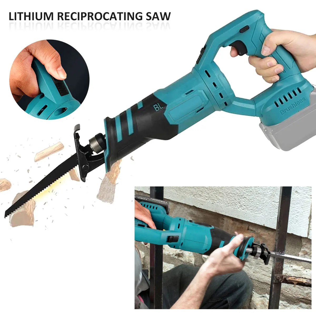 12000 RPM/Min Cordless Electric Reciprocating Saw Portable Metal Wood Cutting Machine Tool Variable Speed Brushless Electric Saw