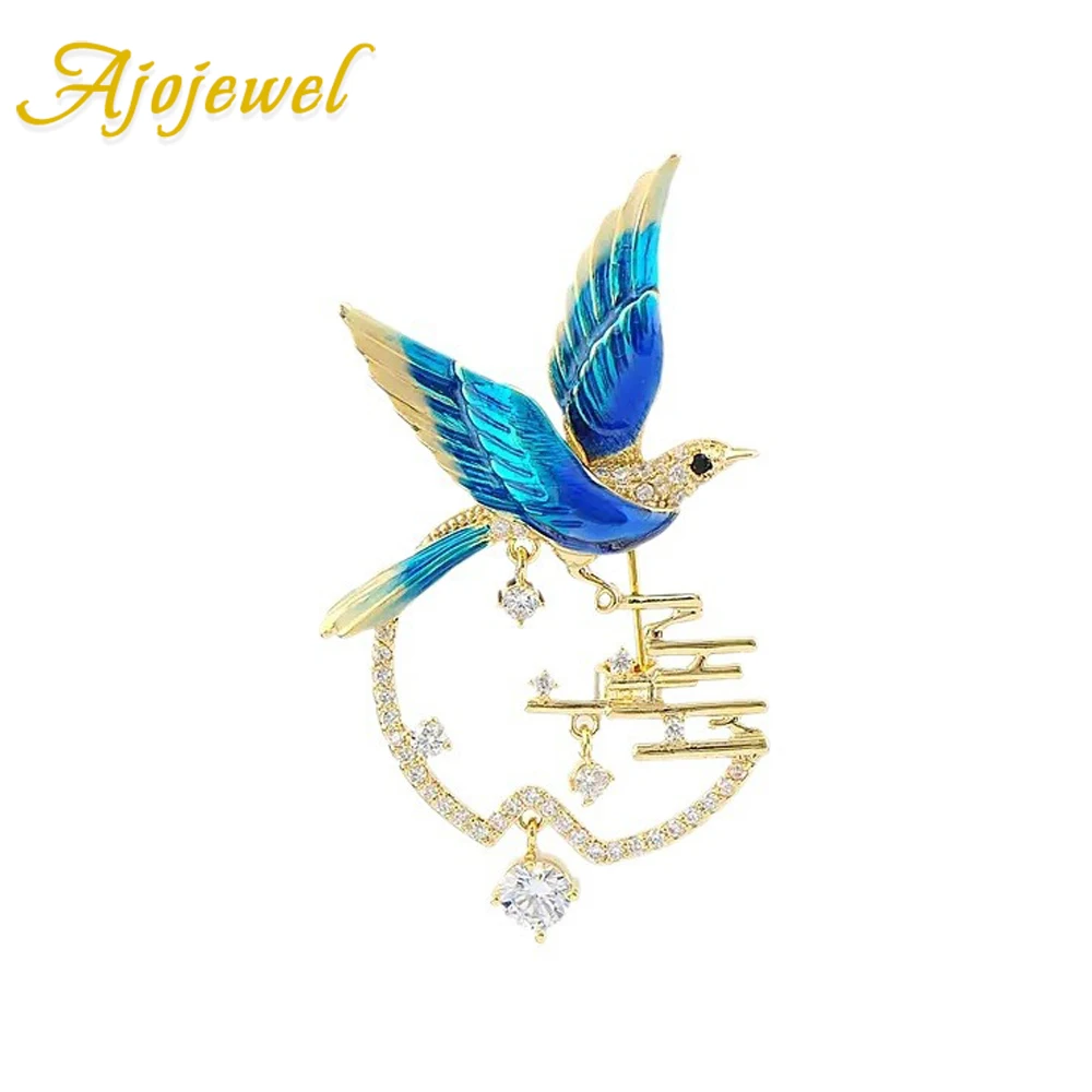 Ajojewel синяя эмаль брошь в виде сороки стразы китайские традиционные украшения