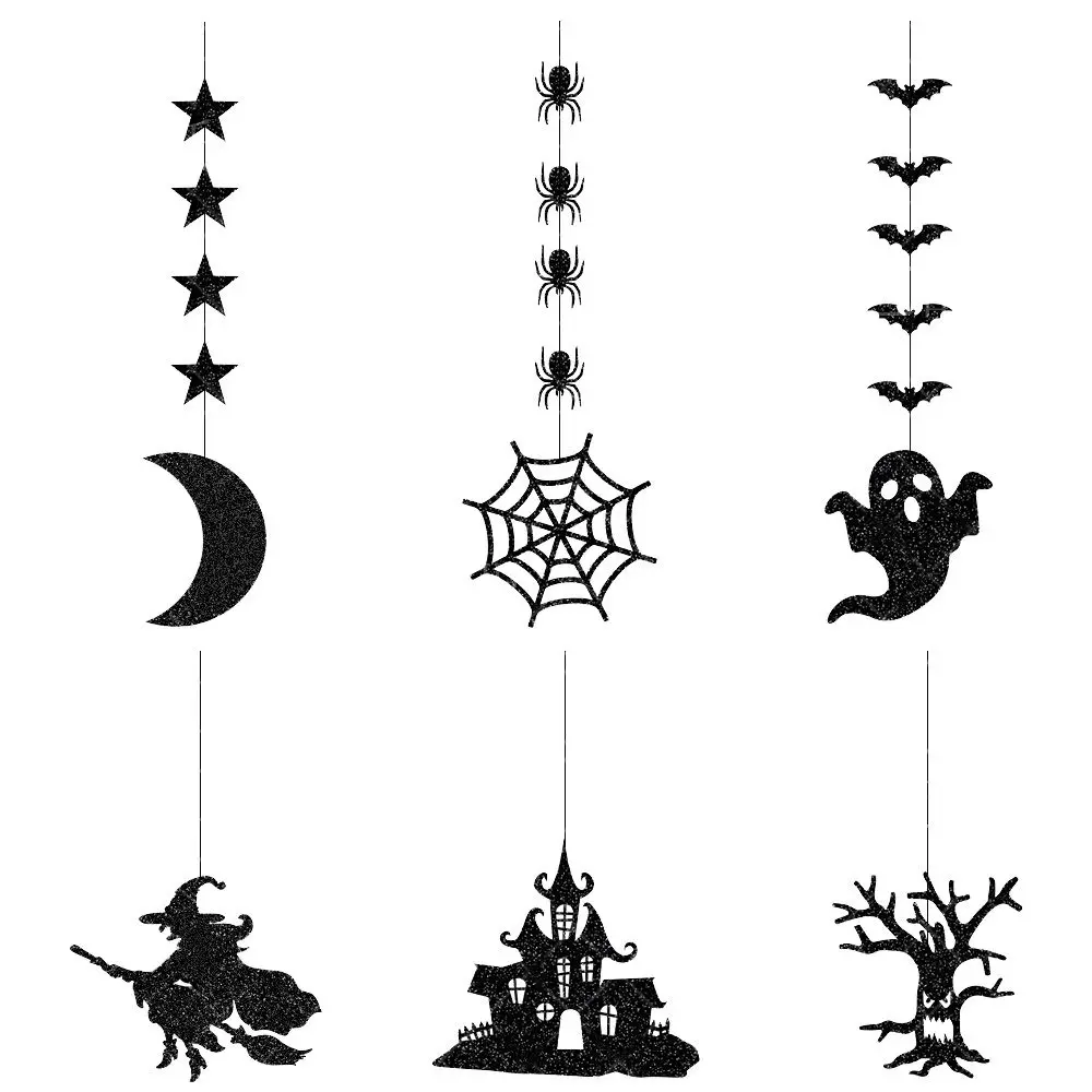 

6PCS Halloween Decoration Pendant Spider Witch Ghost Bat Pendant Ghost Festival Atmosphere Layout Props Happy Helloween Party
