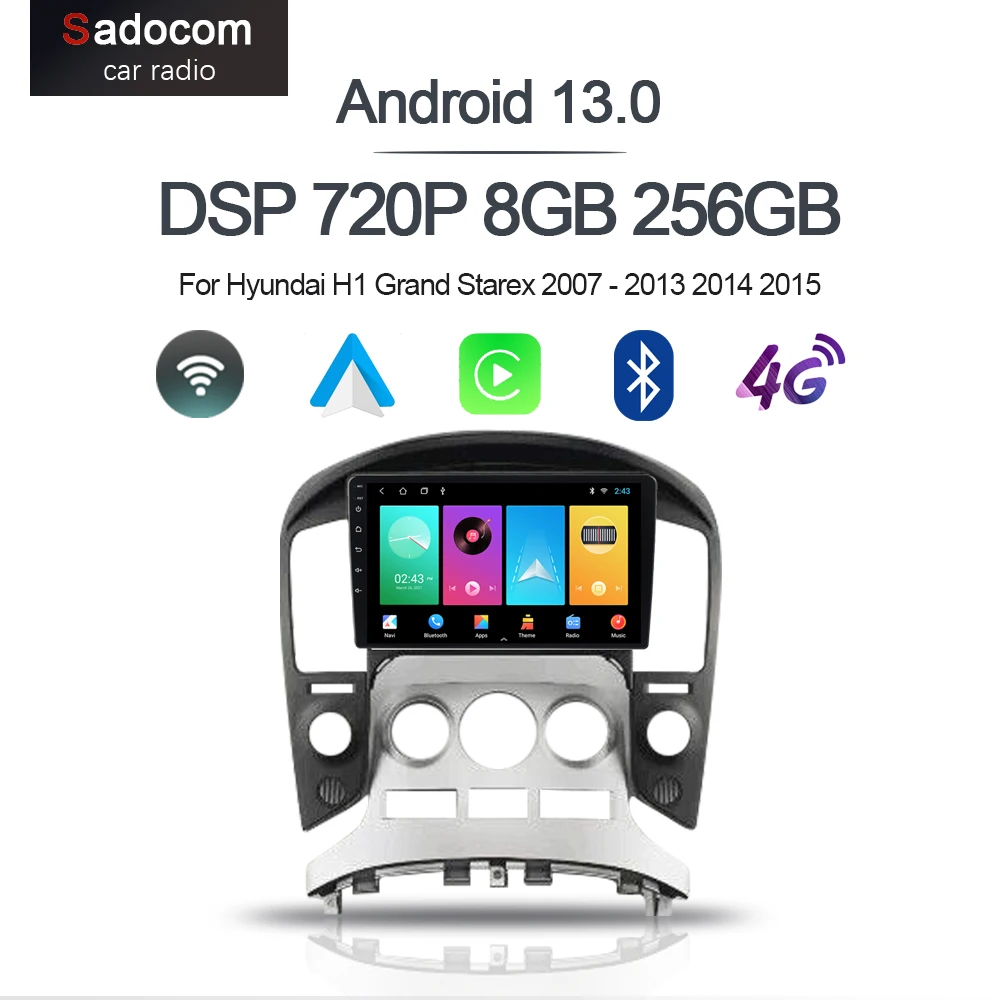 Автомагнитола для Hyundai H1 Grand Starex 720P 6 ГБ + 128 Гб 9 дюймов Android 13 0 GPS DSP Wi-Fi
