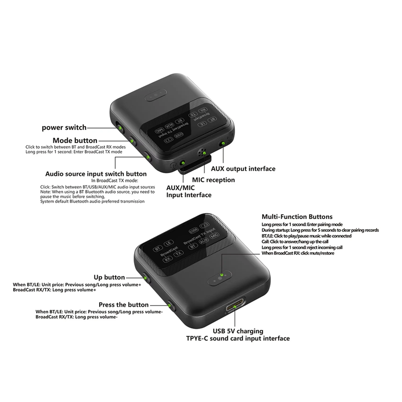 Фото 【ДЕНЬ БЛАГОДАРЕНЬЯ】2X Bluetooth 5.4 аудиоприемник-передатчик Aptx-LL/HD/AD LC3 Auracast LE, аудиоадаптер, беспроводной стерео-аудиоадаптер для музыки №4