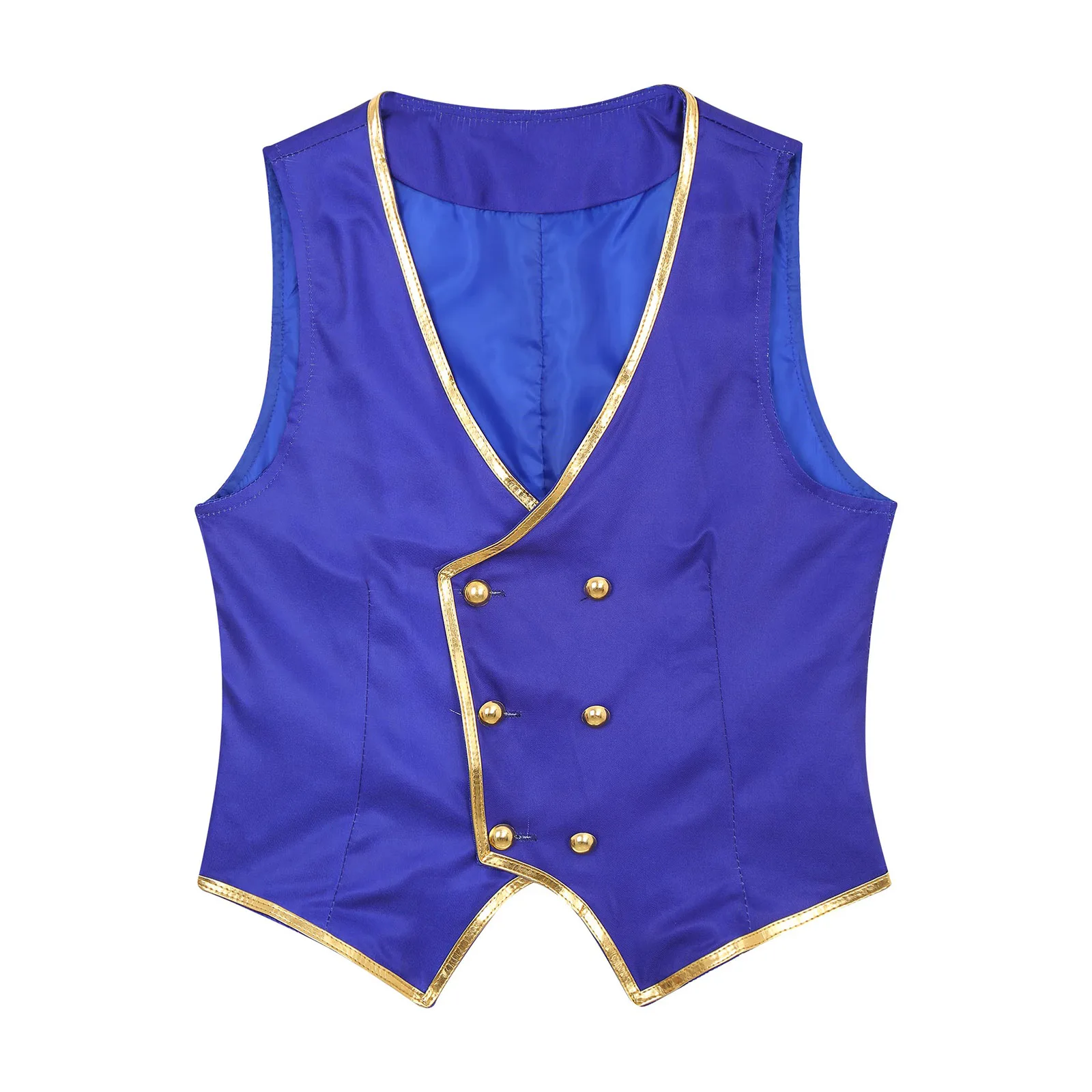 

Halloween Mens Magician Waistcoat V Neck Glossy Leather Trim Vest Cartoon Wizard Warlock Cosplay Costumes Club Dress-up Party