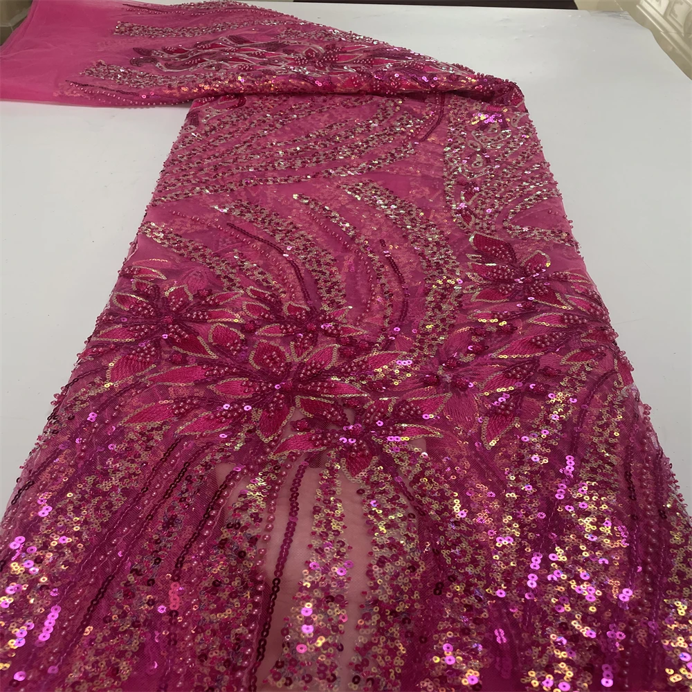 

Fashion Beaded Lace Fabric High Quality African Lace Fabric Handmade Beads Lace Fabric for Bridal Material French Net Lace