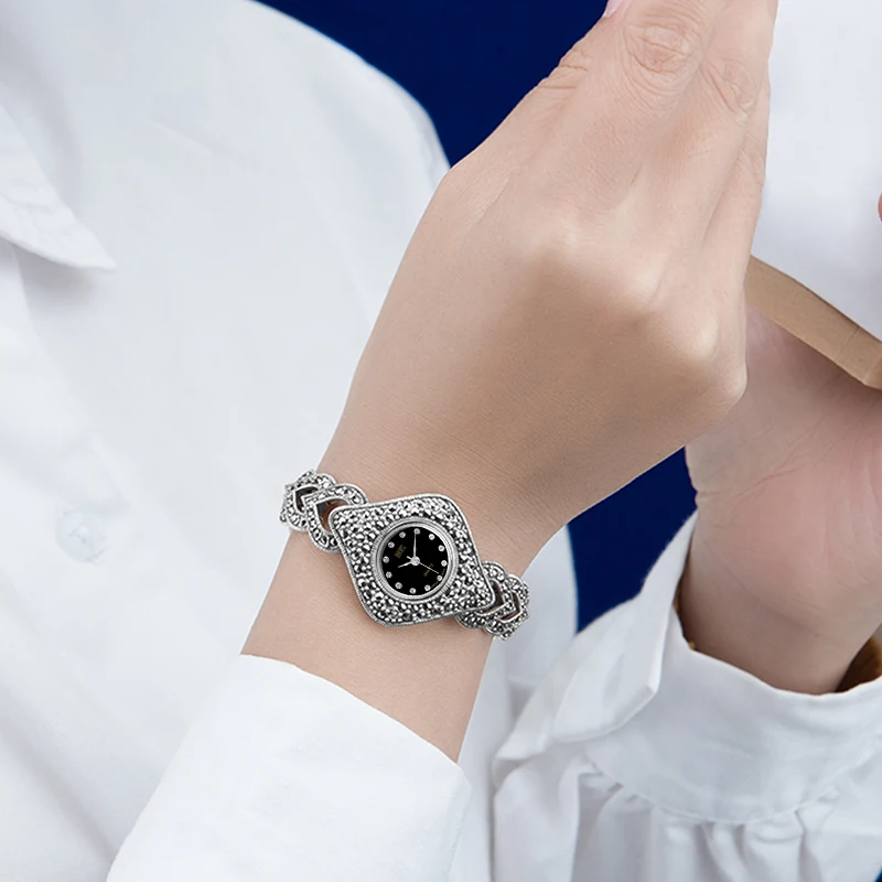 YYSUNNY Fashion Women Rhombus Wrist Watch Round Dial S925 Sterling Silver Strap Ladies Elegant Bracelet Jewelry enlarge