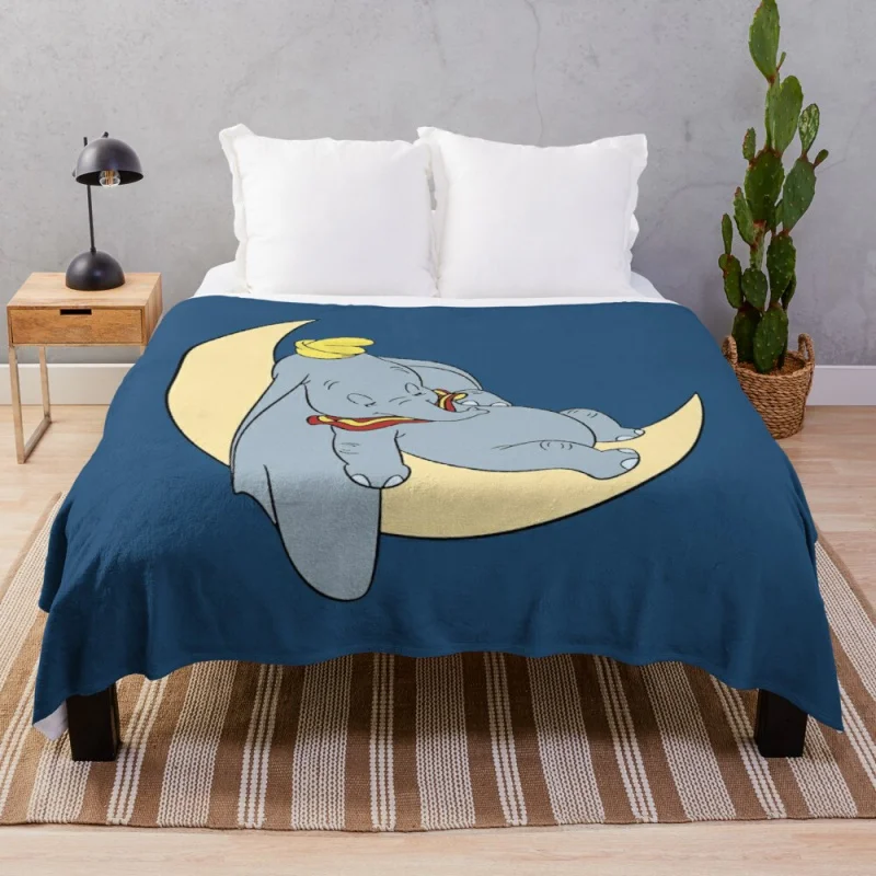 

Sleeping Dumbo & Moon Throw Blanket Quilt Blanket Blanket Fluffy