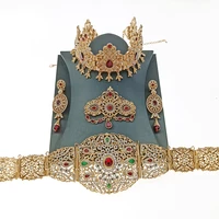 algerian wedding jewelry set bride crown brooch earring robe waist chain moroccan wedding dress metal waist chain red green