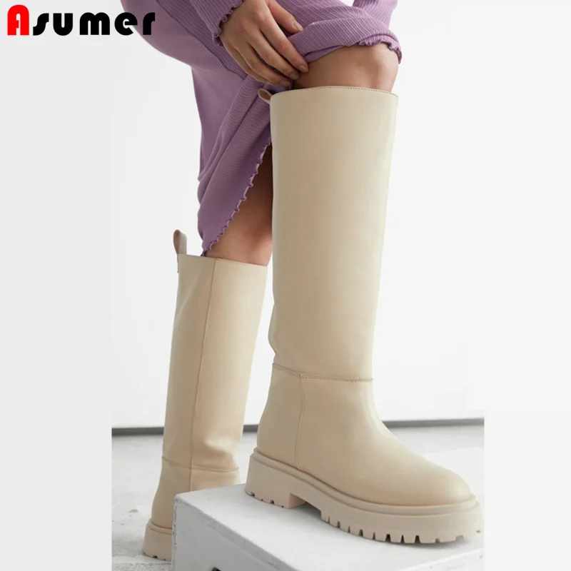 Женские прямые сапоги до колена Asumer из натуральной кожи на платформе зимний