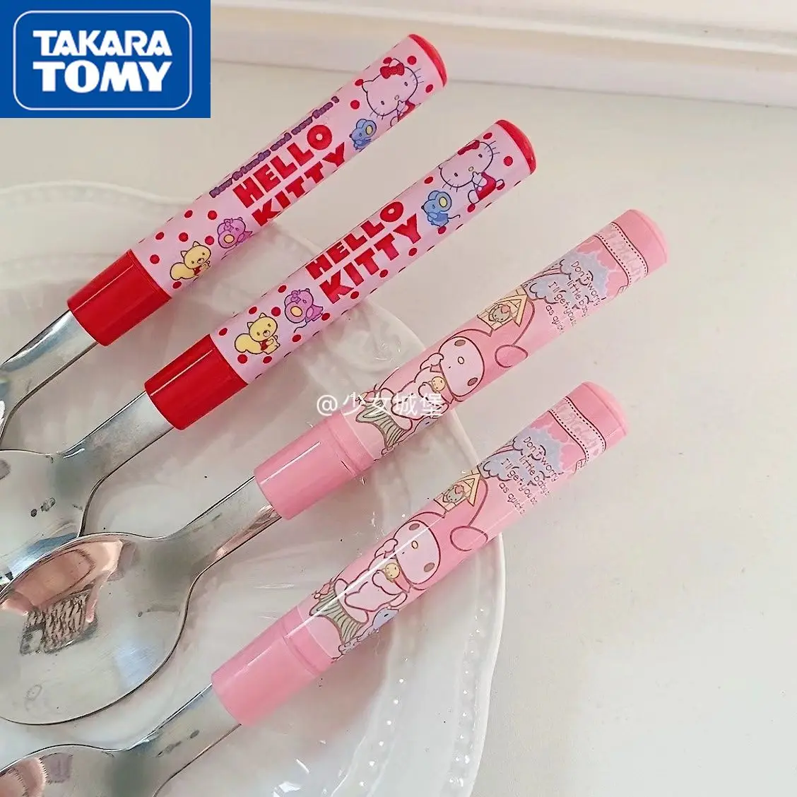 

TAKARA TOMY мультфильм Hello Kitty портативная посуда из нержавеющей стали Милая Бытовая детская ложка рисовая ложка креативная вилка