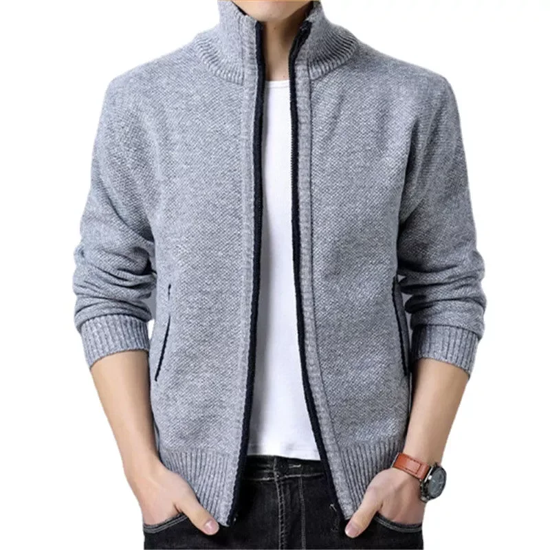 

2022New Autumn Winter Fleece Cardigan Sweater Thermal Stand Collar Jacket Zipper Knit Sweater Trend Casual Knitted Jacket Outwea