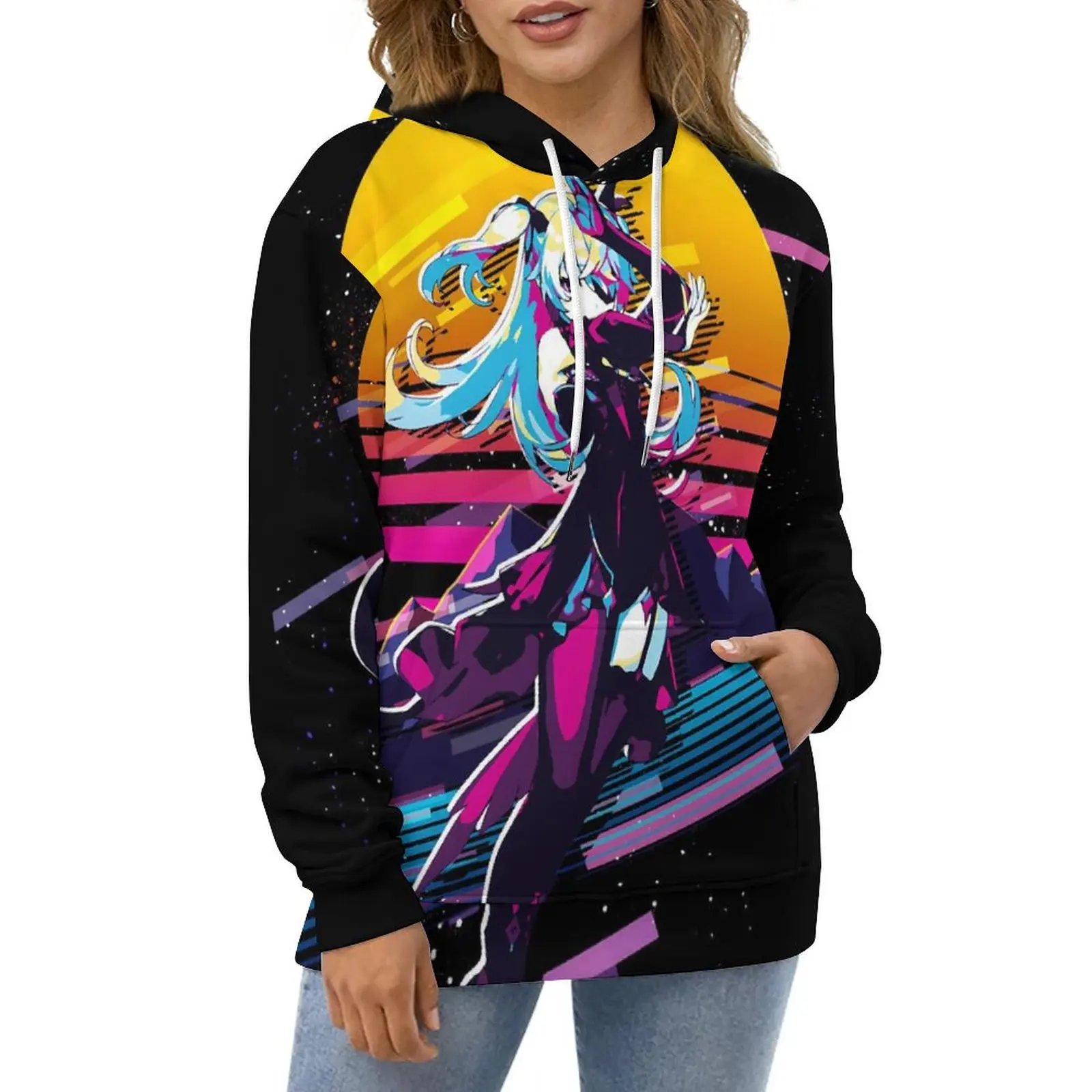 

Fischl Genshin Impact Hoodies 80s Retro Anime Hip Hop Casual Hoodie Long Sleeve Retro Custom Hooded Sweatshirts 4XL 5XL 6XL