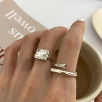 korea dongdamen 925 sterling silver square diamond cross opening index finger ring female minority design 2021 new trend