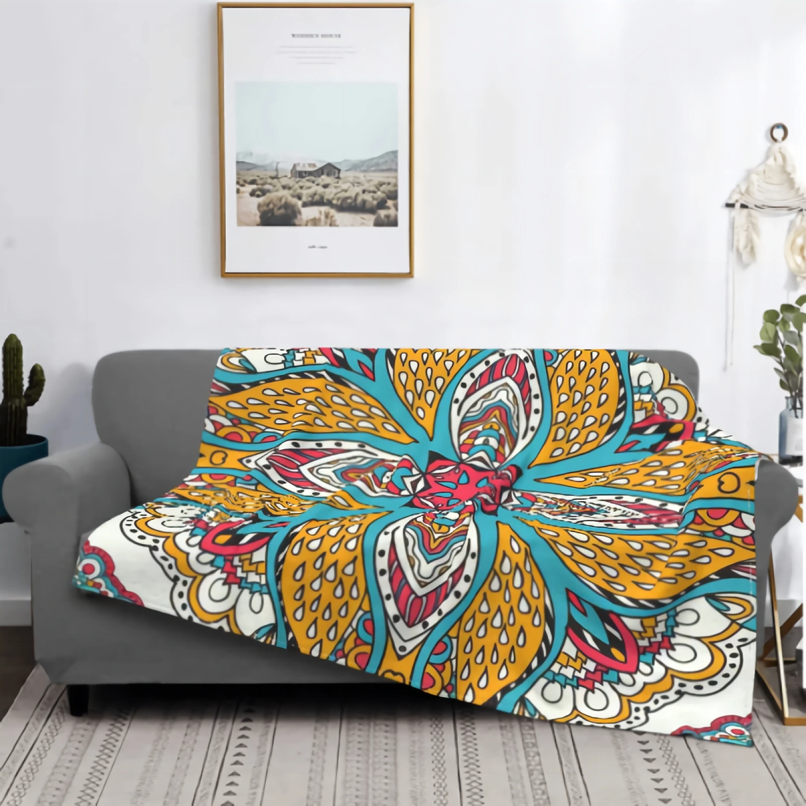 

Этническое удобное плюшевое одеяло с круглым цветочным узором, красочное абстрактное праздничное искусственное одеяло для кроватки