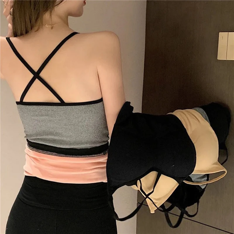 

Thermal Underwear Vest Winter Women Simple Solid With Chest Pad Camisole Slim Warm Camisole Vest Female