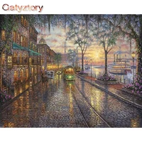 gatyztory diy painting by numbers for adults rainy night landscape painting hand painted unique gift home decor art crafts