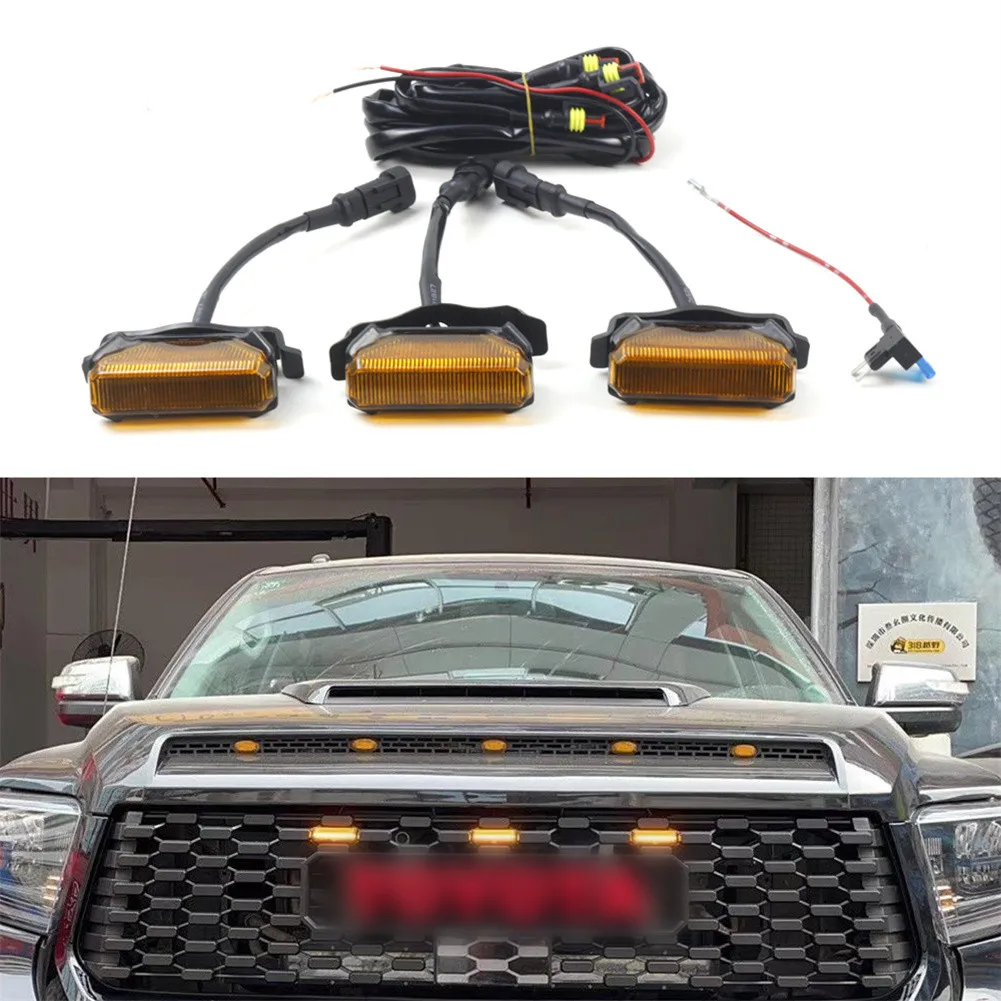

LED Light Set Wire Harness ABS Plastic For Toyota TUNDRA TRD Offroad Amber Lens Grille Light Kit Yellow Lamps Rainy Snowy Foggy