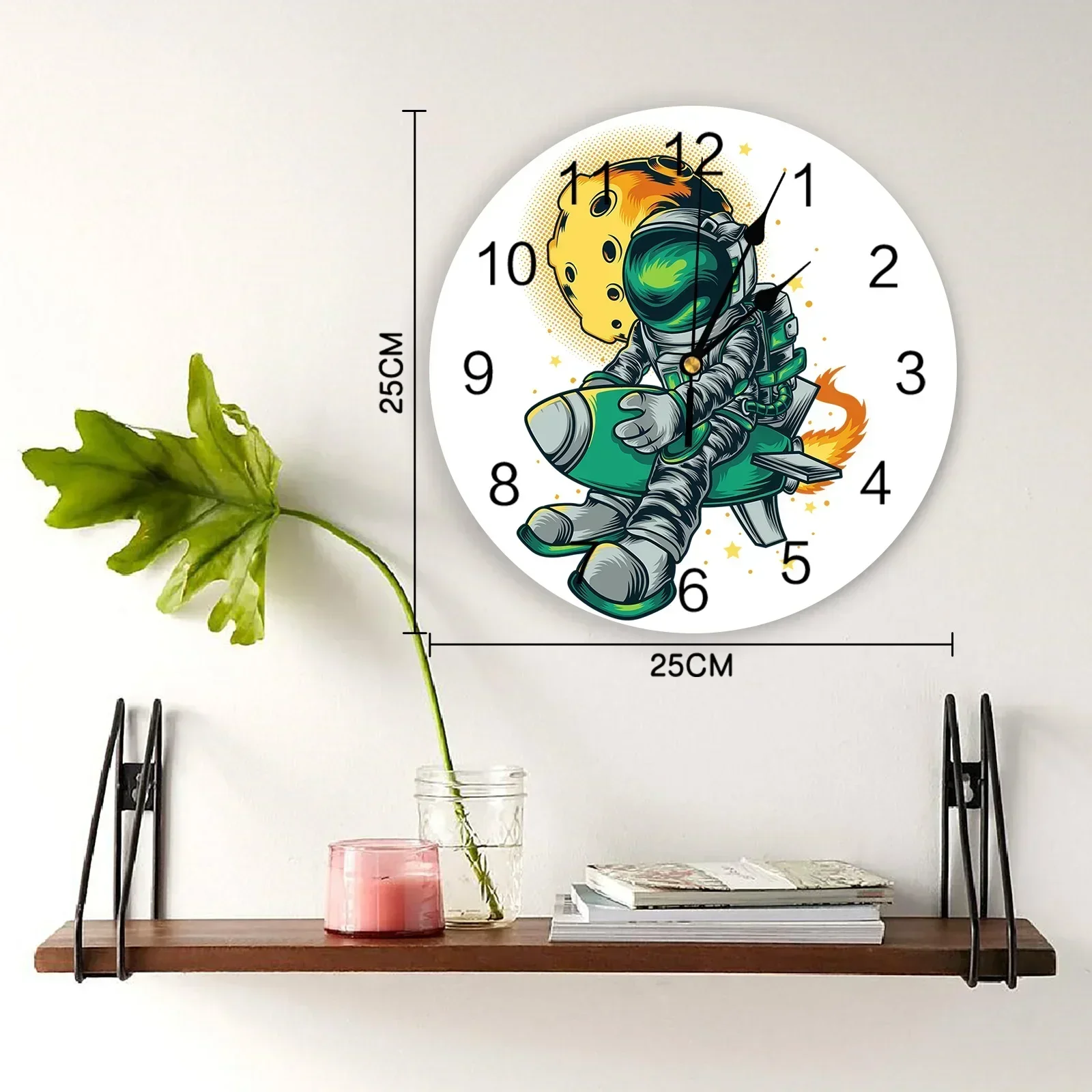 Космонавты и ракеты планеты иллюстрации настенные часы современный дизайн