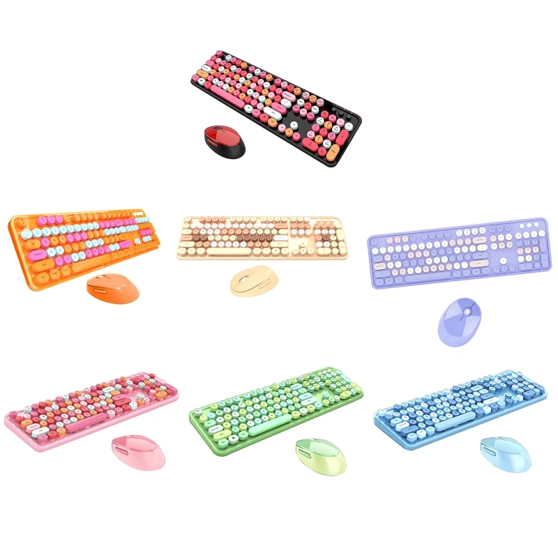 

2.4G Wireless Keyboard and Mouse Combo Lipstick 104 Keys Keyboards and Mice Set for Laptop PC Home Office Mixed Color