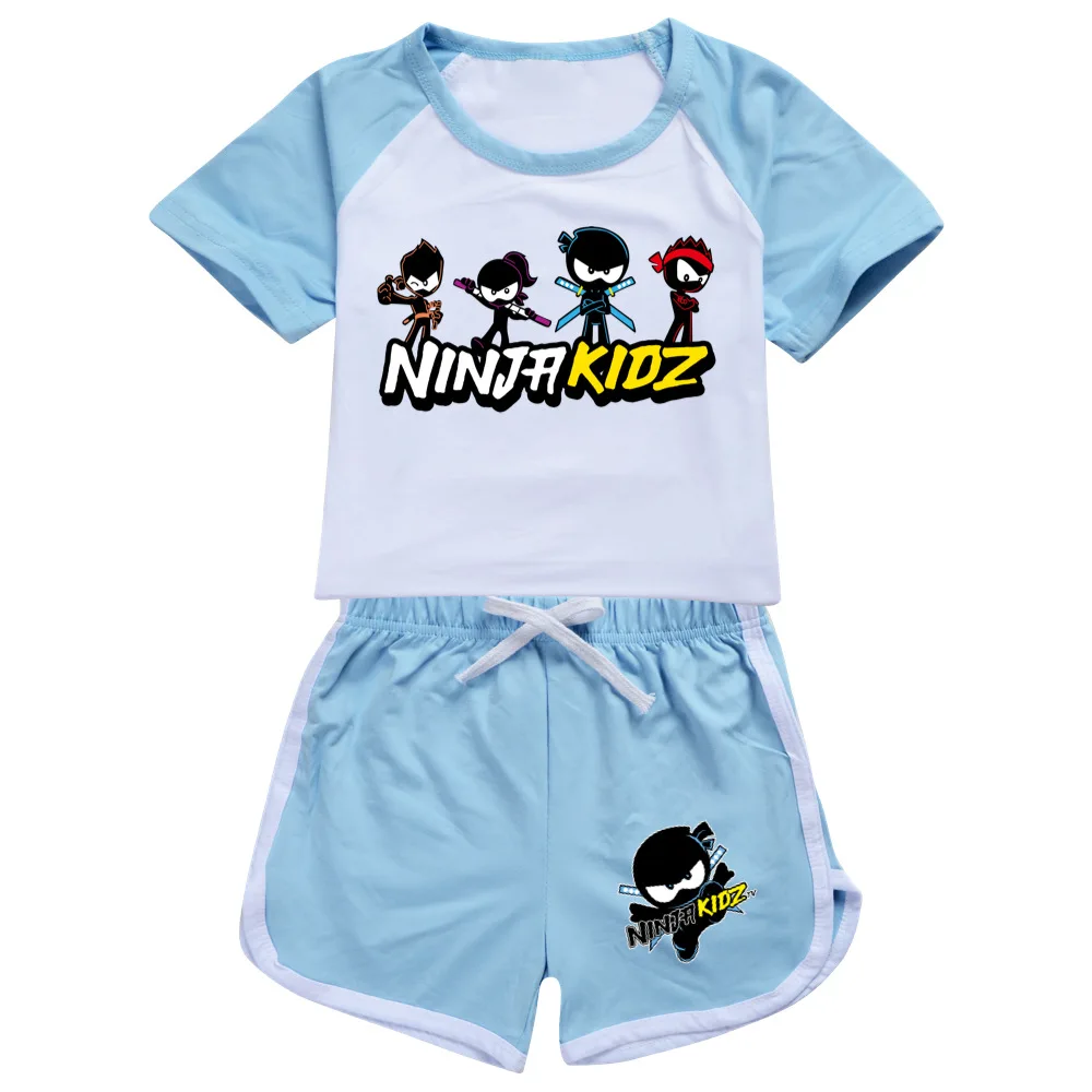 Фото Одежда NINJA KIDZ, комплекты одежды для маленьких мальчиков и девочек, летние повседневные футболки для бега для подростков, комплект из 2 предметов, детская спортивная одежда, костюмы, От 2 до 16 лет №4